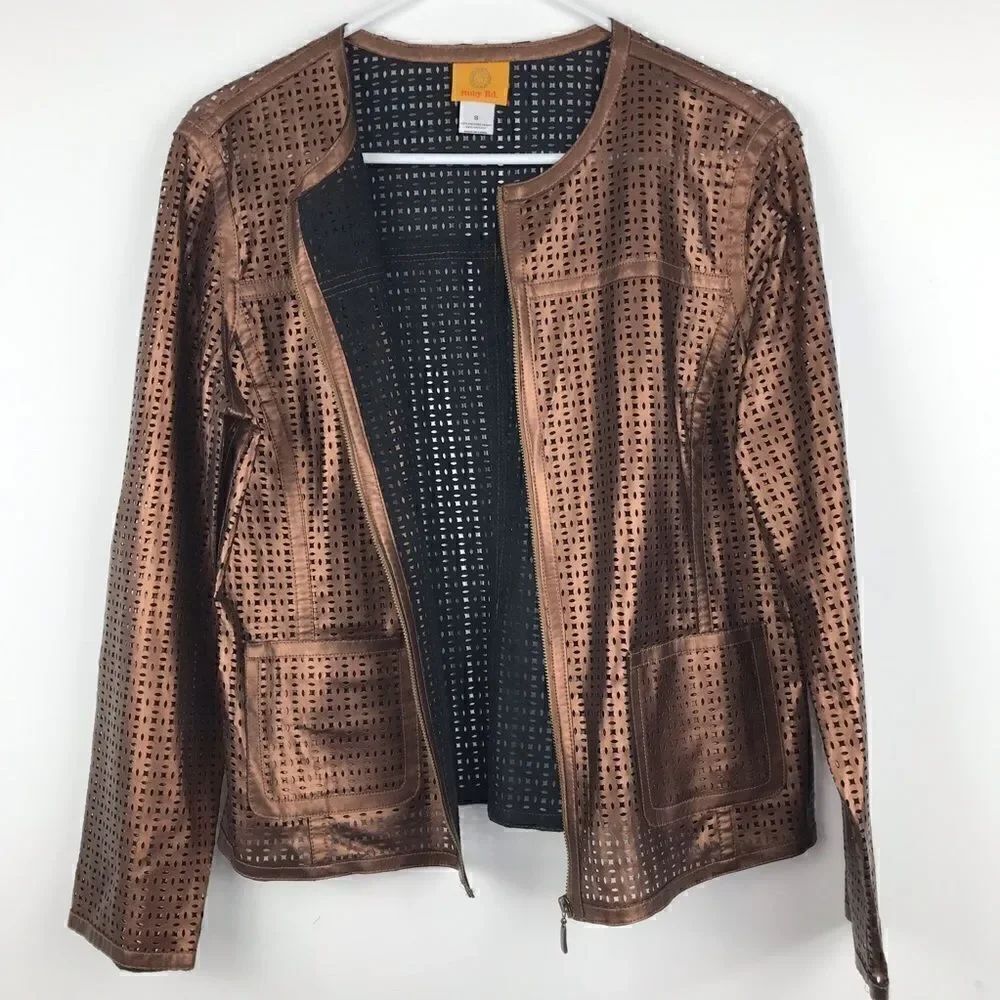 Ruby Rd. Metallic Bronze Laser Cut Lightweight Jacket